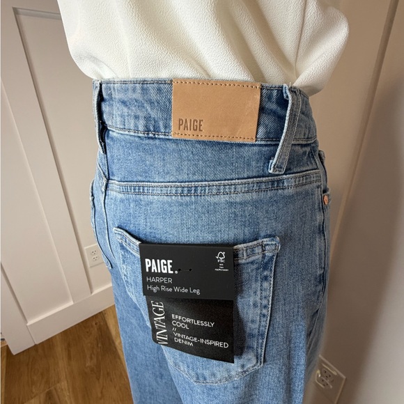 NWT -  PAIGE Harper Light Blue High-Rise Wide Leg Jeans - Picture 9 of 14